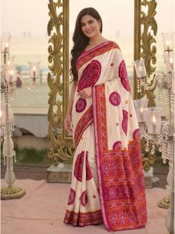Nyri - Red Printed Bandhani Saree with Unstitched Blouse