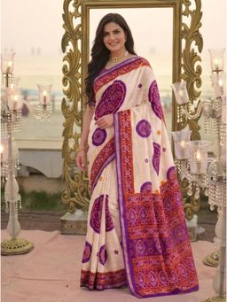Nyri - Purple Printed Bandhani Saree with Unstitched Blouse