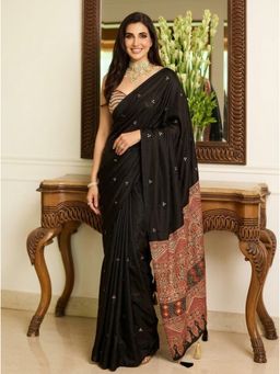 Nyri - Black Embellished Saree with Unstitched Blouse