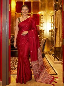 Nyri - Red Embellished Saree with Unstitched Blouse