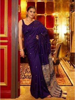 Nyri - Purple Embellished Saree with Unstitched Blouse