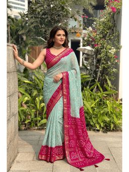 Nyri - Bandhani Printed Georgette Saree with Unstitched Blouse