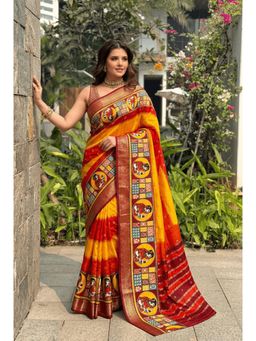 Nyri - Kalamkari Printed Cotton Silk Saree with Unstitched Blouse