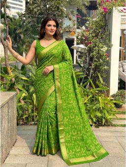Nyri - Green Printed Woven Georgette Saree with Unstitched Blouse