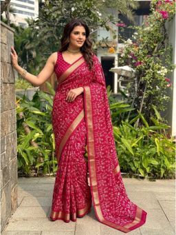 Nyri - Pink Printed Woven Cotton Saree with Unstitched Blouse