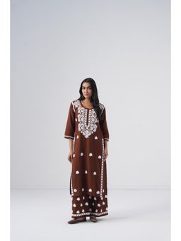 Sazrika - Brown Rayon Chikankari Embroidered Stylish Kurta and Palazzo