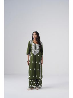Sazrika - Olive Green Rayon Chikankari Embroidered Stylish Kurta and Palazzo