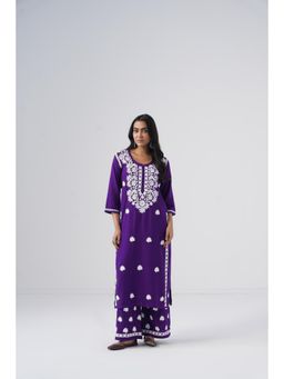 Sazrika - Purple Rayon Chikankari Embroidered Stylish Kurta and Palazzo