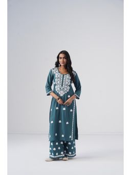 Sazrika - Teal Green Rayon Chikankari Embroidered Stylish Kurta and Palazzo