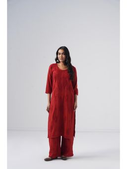 Sazrika - Maroon Rayon Chikankari Embroidered Stylish Kurta and Palazzo