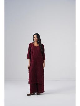 Sazrika - Wine Rayon Chikankari Embroidered Stylish Kurta and Palazzo