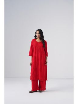 Sazrika - Red Rayon Chikankari Embroidered Stylish Kurta and Palazzo