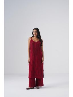 Sazrika - Maroon Rayon Chikankari Embroidered Stylish Kurta and Palazzo