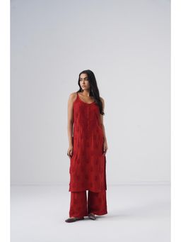 Sazrika - Rust Rayon Chikankari Embroidered Stylish Kurta and Palazzo