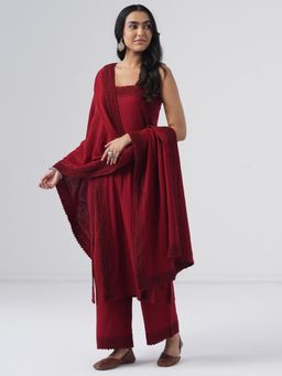 Sazrika - Lace Work Maroon Cotton Stylish Kurta and Palazzo with Dupatta