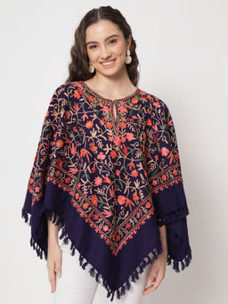 Zamour - Kashmiri Woollen Embroidered Poncho Shrug Top
