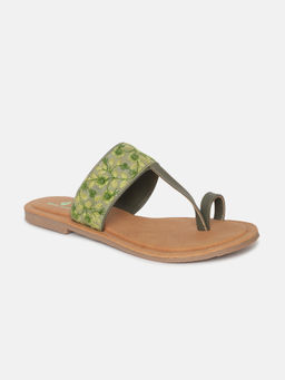 Marc Loire - Women Green Embroidered Casual Toe-ring Flats