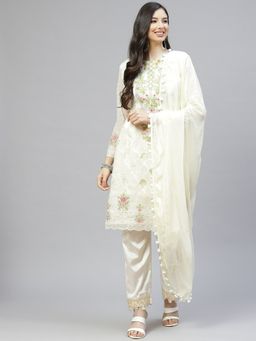 Readiprint - Georget Off White Straight Style Unstitched Dress Material (Set of 3)