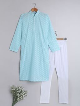 Little Clothings - Embroidery Kurta Full Sleeve with Pyjama-Blue (Set of 2)
