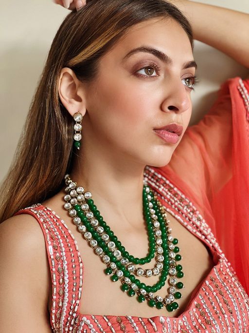 Buy Azai by Nykaa Fashion Green Long Haar Bridal Jewellery Set Online