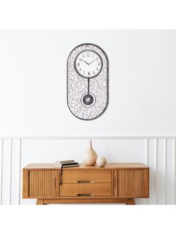 HomeTown - Rhythm Metal and Glass Oval Pendulum Wall Clock in Black Colour