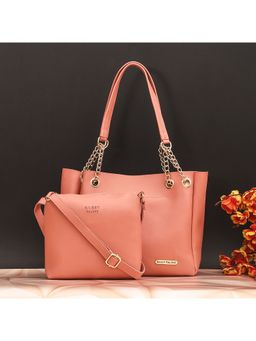 Bagsy Malone - Womens Pink Vegan Leather Stylish Tote Bag (Set of 2)