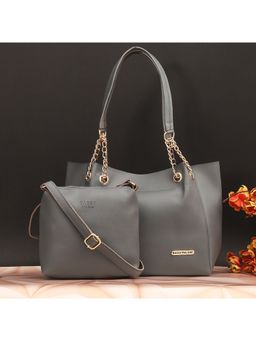 Bagsy Malone - Womens Grey Vegan Leather Stylish Tote Bag (Set of 2)