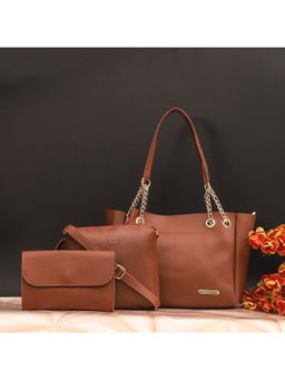 Bagsy Malone - Womens Tan Vegan Leather Stylish Tote Bag (Set of 3)