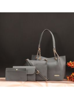 Bagsy Malone - Womens Grey Vegan Leather Stylish Tote Bag (Set of 4)