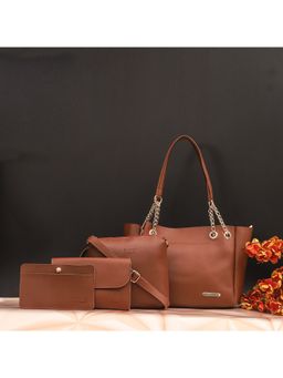 Bagsy Malone - Womens Tan Vegan Leather Stylish Tote Bag (Set of 4)