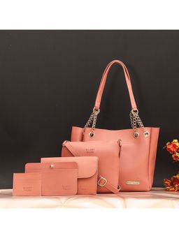 Bagsy Malone - Womens Pink Vegan Leather Stylish Tote Bag (Set of 5)