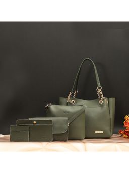 Bagsy Malone - Womens Green Vegan Leather Stylish Tote Bag (Set of 5)