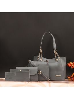 Bagsy Malone - Womens Grey Vegan Leather Stylish Tote Bag (Set of 5)