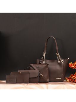 Bagsy Malone - Womens Brown Vegan Leather Stylish Tote Bag (Set of 5)