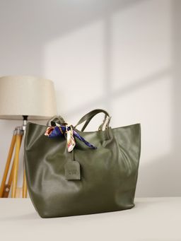 Bagsy Malone - Olive Solid Gathered Tote Bag