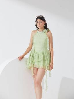 Depano - Green Lime Orchid Halter Dress
