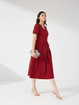 Depano - Maroon Empire Waist Dress