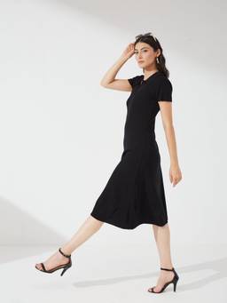 Depano - Black Polo Knit Fit and Flare Dress