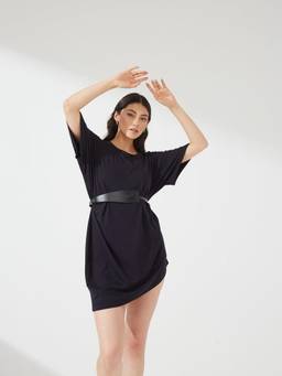 Depano - Black T-Shirt Dress with Belt