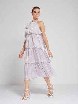 Depano - Lavender Tiered Metallic Midi Dress