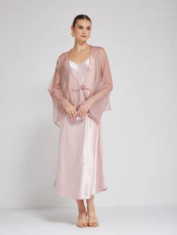 Depano - Pink Blush Satin Slip Dress with Sheer Shrug