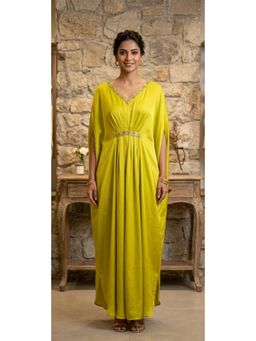 Label Rishmaan - Citrus Green Satin Kaftan Dress