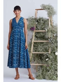 Okhai - Indigo Breeze Hand Block Printed Pure Cotton Dress