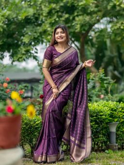 Mysilklove - Toledo Purple Woven Raw Silk Saree without Blouse