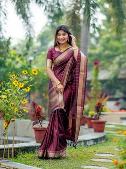 Mysilklove - Mystic Wine Woven Raw Silk Saree without Blouse