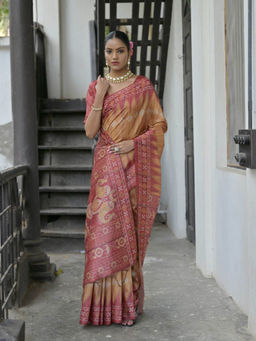Mysilklove - Twine Mustard Printed Tussar Silk Saree without Blouse