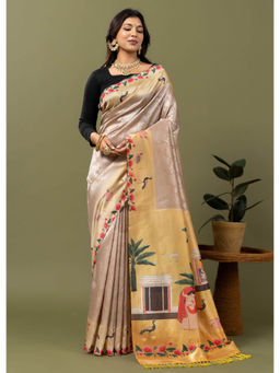 Ekana Label - Rupali Pichwai Pankh Beige Saree with Unstitched Blouse
