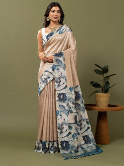 Ekana Label - Mohini Cream Flowering Saree with Unstitched Blouse