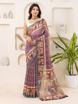 Ekana Label - Purnima Bandhani Block Print Saree with Unstitched Blouse