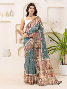 Ekana Label - Saanjha Bandhej Block Print Saree with Unstitched Blouse